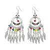 Ring & Feather Alloy & Glass Chandelier Earrings EJEW-G426-01AS-4