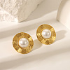 Vintage Chinese Style 304 Stainless Steel Round Stud Earrings for Women ZU7314-2-2