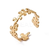 Ion Plating(IP) 304 Stainless Steel Leafy Branch Wrap Open Cuff Ring for Women RJEW-C045-20G-1