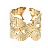 304 Stainless Steel Ginkgo Leaf Wrap Open Cuff Ring X-RJEW-T023-28G-1