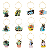 DICOSMETIC Plant Cat Alloy Enamel Wine Glass Charms AJEW-DC0001-37-1