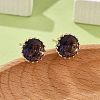 Flat Round Brass Glass Stud Earrings EJEW-G428-01G-1