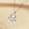 Non-Tarnish Woven Net/Web with Feather 201 Stainless Steel Boho Pendant Necklaces for Women NJEW-G087-05P-1