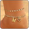 Brass Crystal Rhinestone Letter Heart Charm Double Layer Anklets for Women FS-WG41372-13-1