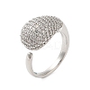 Teardrop Brass Micro Pave Clear Cubic Zirconia Open Cuff Rings for Women RJEW-A046-07P-1