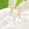 Teardrop with Flat Round 304 Stainless Steel Clear Cubic Zirconia Dangle Stud Earrings EJEW-F366-01G-02-1