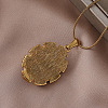 304 Stainless Steel Enamel Oval with Flower Pendant Necklaces with Imitation Pearl UX2387-4