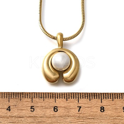 304 Stainless Steel Pave Shell Pearl Flat Round Pendant Necklaces for Women NJEW-U031-02G-1