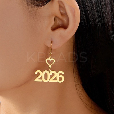 Number 2026 304 Stainless Steel Dangle Earrings FS-WGCED5C-05-1