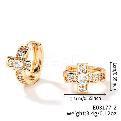 Elegant Cross Brass Pave Clear Cubic Zirconia Hoop Earrings HU5672-2-1