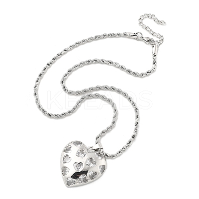 Heart Brass Micro Pave Clear Cubic Zirconia Pendant Necklaces for Women NJEW-S385-04A-P-1