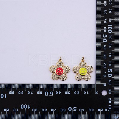 5Pcs 5 Colors Brass Micro Pave Clear Cubic Zirconia Pendants ZIRC-SZ0003-95-1