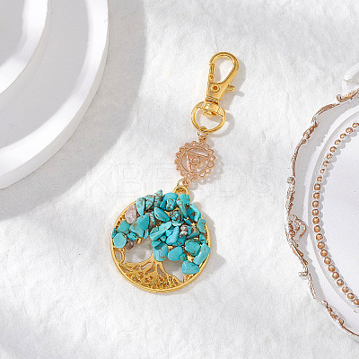 Synthetic Turquoise Chips Beads & Alloy Tree of Life Pendant Decorations HJEW-JM03129-03-1