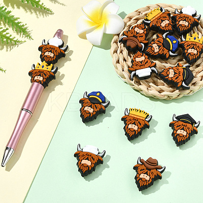 14Pcs 7 Styles Cattle Food Grade Silicone Focal Beads SIL-CJ0003-11-1