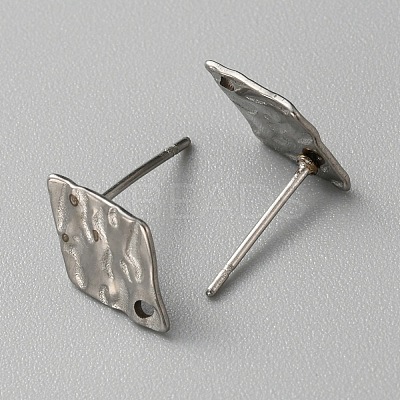 304 Stainless Steel Textured Geometry Stud Earring Findings with Hole STAS-WH0027-54L-1