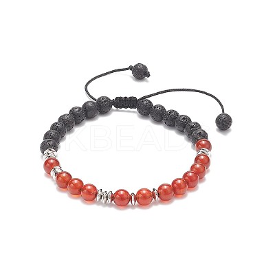 Natural Carnelian(Dyed & Heated) & Lava Rock Braided Bead Bracelet BJEW-TA00188-02-1