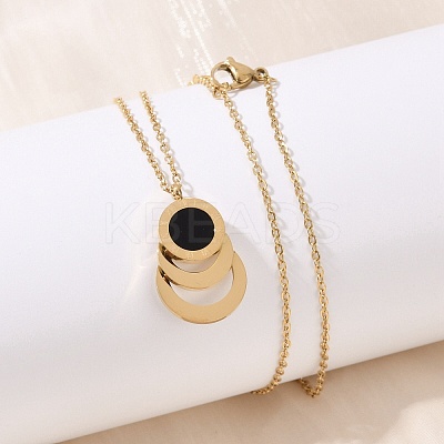 304 Stainless Steel Roman Numeral 3 Ring Pendant Necklaces NJEW-V001-06G-01-1