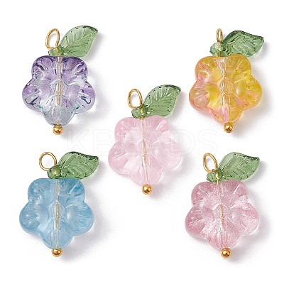10Pcs 5 Color Glass Flower & Acrylic Leaf Pendants PALLOY-JF02287-02A-1