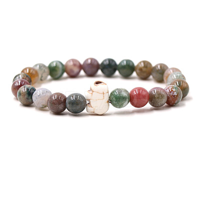 Natural Indian Agate & Synthetic Turquoise Beads Stretch Bracelets for Men Women QO0012-21-1