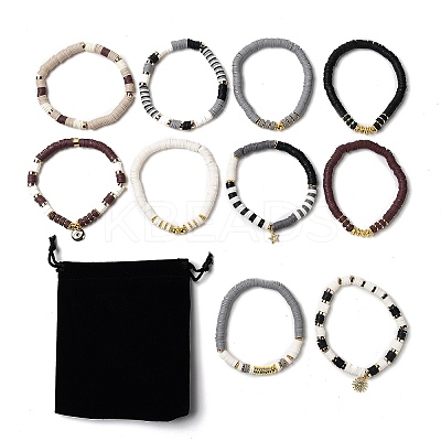 10Pcs 10 Styles Polymer Clay Heishi Beads Stretch Bracelets Sets BJEW-JB05923-1