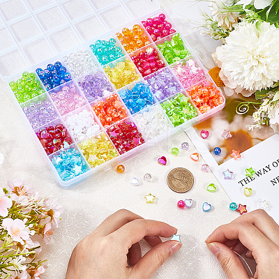 880pcs 24 Styles Eco-Friendly Transparent Acrylic Beads TACR-SP0001-23-1
