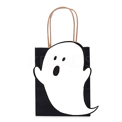 10Pcs Halloween Ghost Paper Candy Bags with Handles HAWE-PW0001-158-1