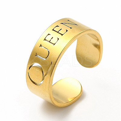Ion Plating(IP) 304 Stainless Steel Word Queen Open Cuff Ring for Women LS-RJEW-B027-18G-1