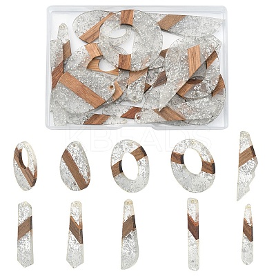 20Pcs 10 Styles Transparent Resin & Walnut Wood Big Pendants RESI-YW0001-31-1