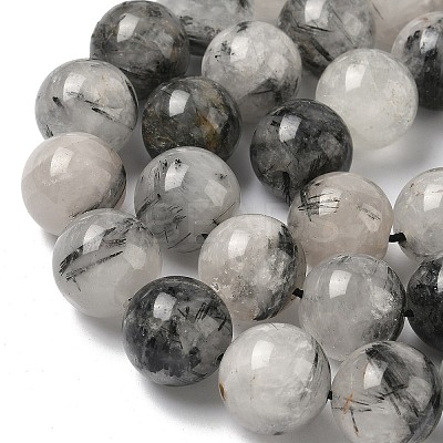 Natural Tourmalinated Quartz Beads Strands G-F818-A09-16mm-1