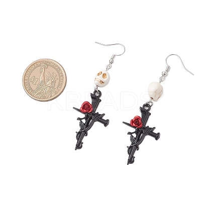3 Pairs 3 Colors Hallowmas Alloy Dyed Synthetic Turquoise Dangle Earrings EJEW-JE06483-1