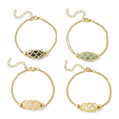Natural Mixed Gemstone Bullet Link Bracelet BJEW-JB09563-1