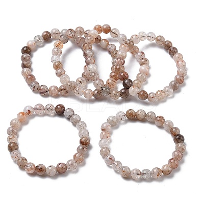 Natural Rutilated Quartz Round Beads Stretch Bracelets for Women BJEW-Z158-03D-03-1