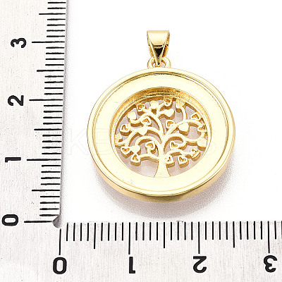 Brass Pave Natural Shell Hollow Flat Round with Tree of Life Pendants KK-N268-26G-1