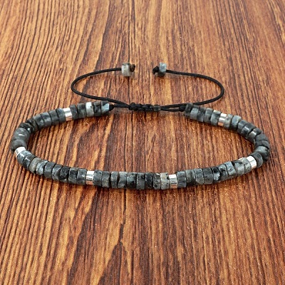 Natural Larvikite Heishi Beads Adjustable Braided Bracelets for Men Women BX7041-13-1