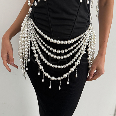 Iron & Imitation Pearl Multilayered Tassel Sexy Waist Beads Body Chains WG19B3D-02-1