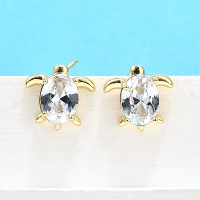 Brass Micro Pave Clear Cubic Zirconia Stud Earrings EJEW-H157-03G-01-1