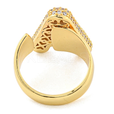 Brass Micro Pave Clear Cubic Zirconia Letter Open Cuff Ring for Women RJEW-M173-01G-A-1