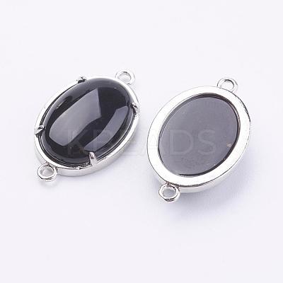 Brass Natural Black Agate Links connectors G-E398-04H-1