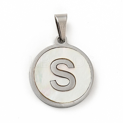 304 Stainless Steel with White Shell Pendants STAS-G268-01S-P-1