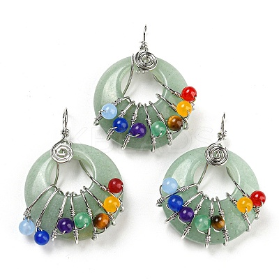 Chakra Natural Green Aventurine Flat Round Pendants G-Z033-06P-02-1