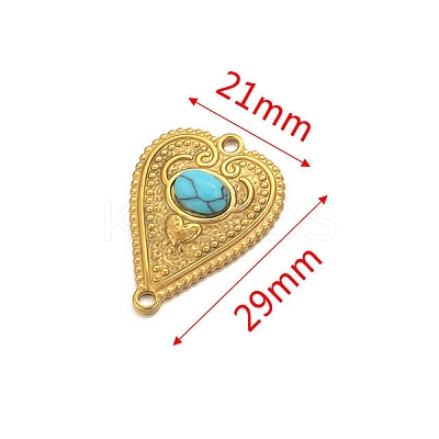 Stainless Steel Pave Dyed Synthetic Turquoise Peach Heart Connector Charms PW-WG0EEB2-04-1