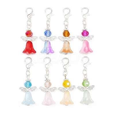 8Pcs Alloy & Glass Angel Pendant Decoratons HJEW-JM04207-03-1