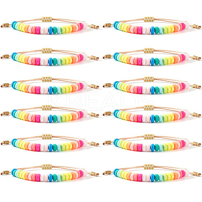 12Pcs Polymer Clay Beads Braided Bead Bracelets for Women NL7584-3-1