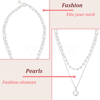 2Pcs 2 Colors Plastic Imitation Pearl Pendants Double Layer Necklaces Set NJEW-AN0001-11-1