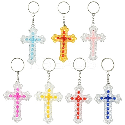 7Pcs 7 Colors Cross Acrylic Keychain with Iron Ring for Keychain KEYC-CJ0001-13-1