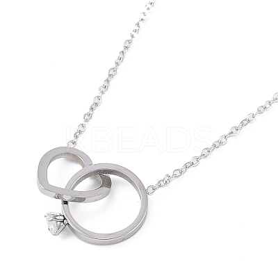 304 Stainless Steel Pave Clear Cubic Zirconia Heart & Ring Pendant Necklaces for Women NJEW-K276-06P-1