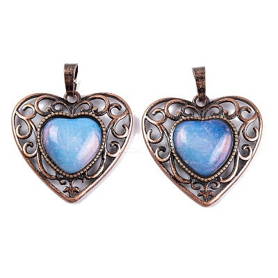 Synthetic Opalite Peach Love Heart Pendants G-G158-01-10-1