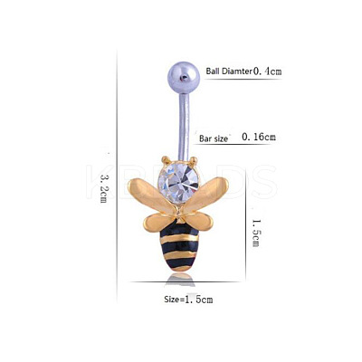Bees 316L Surgical Stainless Steel Pave Clear Cubic Zirconia Black Enamel Curved Barbell Belly Rings FS-WG23C2E-01-1