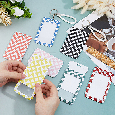 7Pcs 7 Colors Tartan Pattern Plastic Name Card Holder FIND-FH0016-90-1