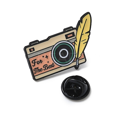 Camera with Feather Shape Enamel Pins JEWB-D308-02C-EB-1